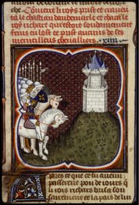 Illumination représentant le siège du Château d’Aumale par Philippe Auguste en 1196.
